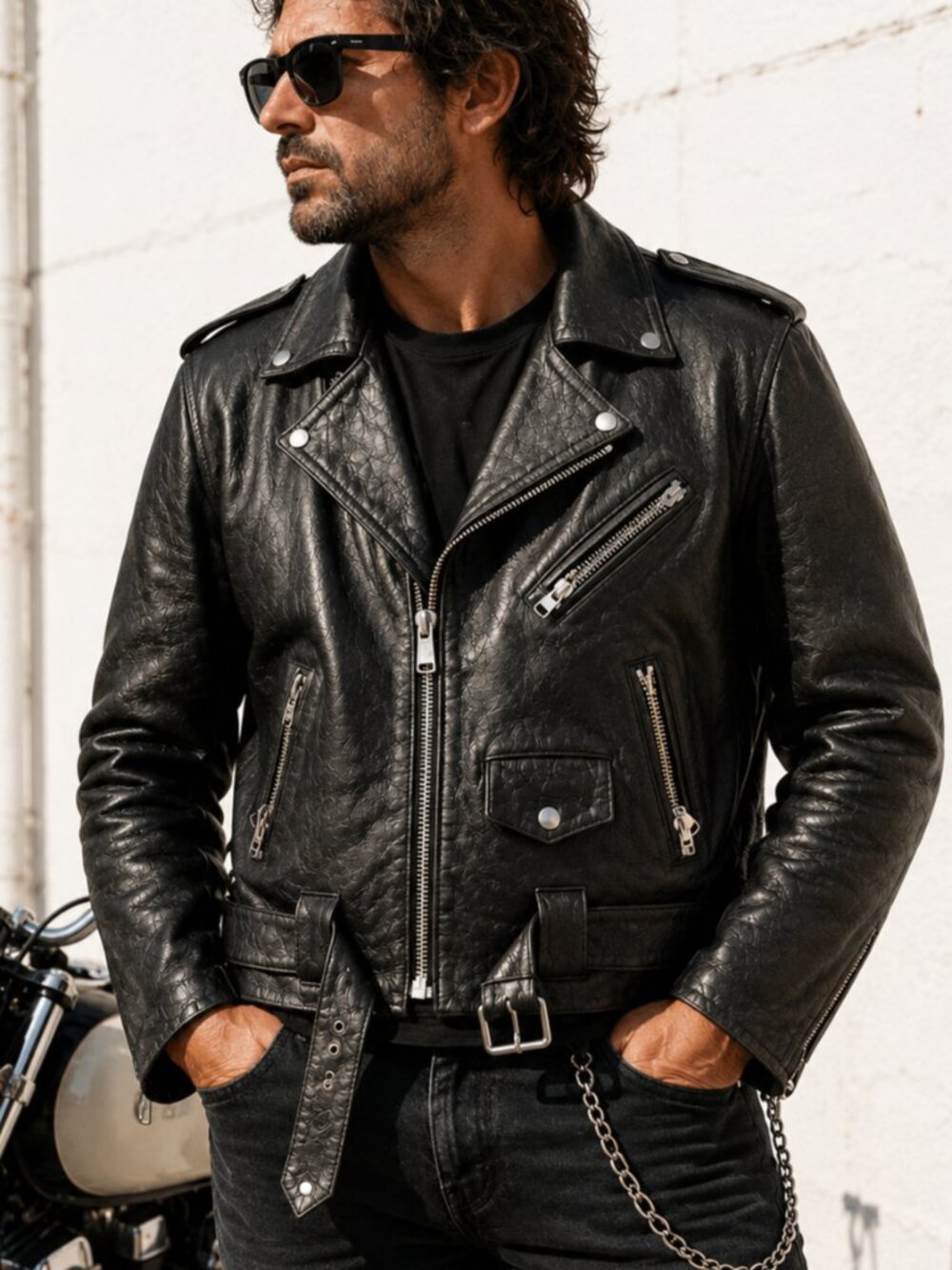 Vintage Leather Brando Moto Jacket Mens Black Biker Punk Cafe Racer Lace Men’s M
